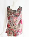 Sunny Leigh Womens Red Printed Lace Trim Cowl Neck Sleeveless Top L