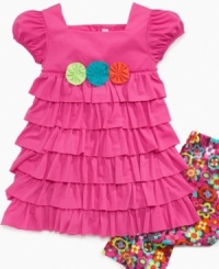 Flower power. Adorable appliques and a floral print on this dress and leggings set from Sweet Heart Rose make it an outfit she'll pick again and again. Flower power. Adorable appliques and a floral print on this dress and leggings set from Sweet Heart Rose make it an outfit she'll pick again and again.