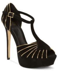 Golden piping along the vamp and heel of Truth or Dare by Madonna's Oliana platform pumps makes this style seem so regal. Golden piping along the vamp and heel of Truth or Dare by Madonna's Oliana platform pumps makes this style seem so regal.