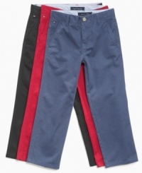 These handsome Tommy Hilfiger pants are prefect for school or play. These handsome Tommy Hilfiger pants are prefect for school or play.