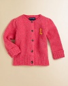 A preppy, patched cardigan is knit in a luxuriously soft wool and angora blend.CrewneckLong sleevesButton-frontRibbed cuffs and hem88% wool/12% angoraDry cleanImported Please note: Number of buttons may vary depending on size ordered. 