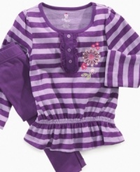 Sweet stripes and a floral design on front make this Clubhouse tunic a stylish success, with matching leggings. Sweet stripes and a floral design on front make this Clubhouse tunic a stylish success, with matching leggings.