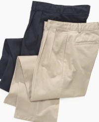 When he needs a bit of prep in his step, turn to these handsome pleated pants from Izod. When he needs a bit of prep in his step, turn to these handsome pleated pants from Izod.