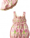 Nannette Baby-girls Newborn 2 Piece Woven Sunsuit And Hat Set, Green, 6-9 Months