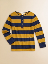 Bold rugby stripes on smooth knit have stand-out buttons and effortless style.Round necklineButton placket with signature tabLong sleeves with ribbed cuffsStraight hemCottonMachine washImported Please note: Number of buttons may vary depending on size ordered. Bold rugby stripes on smooth knit have stand-out buttons and effortless style.Round necklineButton placket with signature tabLong sleeves with ribbed cuffsStraight hemCottonMachine washImported Please note: Number of buttons may vary depending on size ordered.