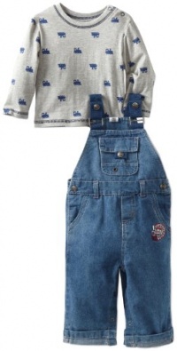 Little Me Baby-Boys Infant Train Overall Set, Denim, 12 Months