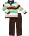 Bright stripes and soft features make this Carter's shirt and pant set a great outfitting option to keep him warm and comfy all day.