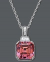 A pretty pop of color. Arabella's dazzling drop pendant features a princess-cut pink Swarovski zirconia (9-1/4 ct. t.w.) with sparkling clear cubic zirconias at the edges (3/8 ct. t.w.). Crafted in sterling silver. Approximate length: 18 inches. Approximate drop:3/4 inch.