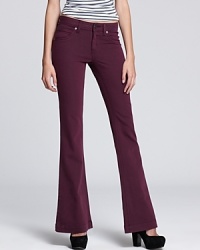 In a collaboration between DL1961 and the ever-popular blog Bag Snob, these jeans flaunt an ultra-flared silhouette and jewel-tone hue for a look that's totally '70s. In a collaboration between DL1961 and the ever-popular blog Bag Snob, these jeans flaunt an ultra-flared silhouette and jewel-tone hue for a look that's totally '70s.