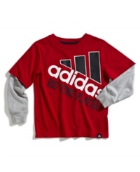 Bring your little guy's style to the big times with the bold layered looks of this long-sleeve t-shirt from adidas. Bring your little guy's style to the big times with the bold layered looks of this long-sleeve t-shirt from adidas.