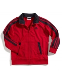 Lead don't follow. He'll be setting the style standard in this Go Bold track jacket from adidas, the perfect warm-up. Lead don't follow. He'll be setting the style standard in this Go Bold track jacket from adidas, the perfect warm-up.