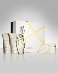 This luxurious holiday collection includes Donna Karan Cashmere Mist eau de parfum spray (3.4 oz.), body lotion (3.4 oz.),body cleansing lotion (3.4 oz.), and mini body powder (1.4 oz.), presented in a signature gift box.