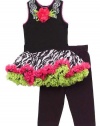 Rare Editions Girls 4-6x Black Fuchsia Lime Zebra Tutu Knit Capri set, 4