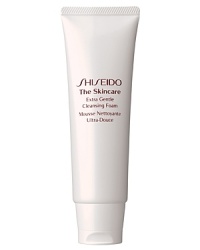 Shiseido The Skincare Extra Gentle Cleansing Foam. A creamy rich-lathering cleanser that lifts away makeup and impurities while leaving skin smooth, balanced, and ready for further treatment. Recommended for normal and combination skin. Use daily morning and evening. Shiseido The Skincare Extra Gentle Cleansing Foam. A creamy rich-lathering cleanser that lifts away makeup and impurities while leaving skin smooth, balanced, and ready for further treatment. Recommended for normal and combination skin. Use daily morning and evening.