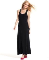 A sporty racerback cut looks utterly feminine with an overlay of delicate lace and rhinestone studs. INC combines these two to maximum effect, creating a unique, chic maxi dress. A sporty racerback cut looks utterly feminine with an overlay of delicate lace and rhinestone studs. INC combines these two to maximum effect, creating a unique, chic maxi dress.