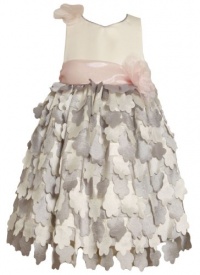 Bonnie Jean Girls 2-6X Shantung Bodice Empire Waist Dress with Die Cut Flowers On Skirt, Silver, 6X Bonnie Jean Girls 2-6X Shantung Bodice Empire Waist Dress with Die Cut Flowers On Skirt, Silver, 6X