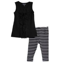 Essentials Infant Baby Girls Black Ruffle Sleeveless Top Striped Leggings Set Essentials Infant Baby Girls Black Ruffle Sleeveless Top Striped Leggings Set