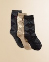 A classic argyle pattern in a handsome preppy palette.46% cotton/31% rayon/18% nylon/4% other/1% spandexMachine washImported