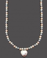Pretty in pearls. This polished strand necklace features a delicate heart pendant. Crafted from multicolored cultured freshwater pearls (6-7 mm) with a sterling silver clasp. Approximate length: 18 inches. Approximate drop: 1 inch. Pretty in pearls. This polished strand necklace features a delicate heart pendant. Crafted from multicolored cultured freshwater pearls (6-7 mm) with a sterling silver clasp. Approximate length: 18 inches. Approximate drop: 1 inch.