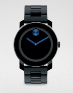 A modern, minimalist design with superior technology and functionality, complemented by a solid dial with electric blue contrast hands and a polymer link bracelet for an understated, handsome finish.Round bezelQuartz movementWater resistant to 3ATMStainless steel case: 42mm(1.65)Polymer strapImported