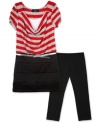 With bold red stripes and a relaxed design, this striped and banded dress set from BCX gives her a flirty fun style.