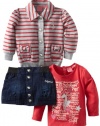 Baby Phat Girl's 3-Piece Skirt, Jacket and Tee Set, Dark Wash, 3T