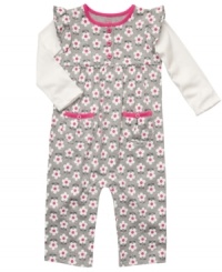 Dress her in frilly floral for a fun day with this faux-layered coverall from Carter's. Dress her in frilly floral for a fun day with this faux-layered coverall from Carter's.