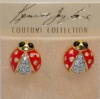 Kenneth Jay Lane Couture Red Enamel and Pave Ladybug Clip Earrings