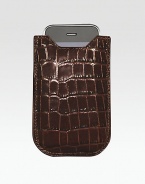 A sleek and compact case in croco-embossed leather, specially designed for iPhones 4 and 4S models and newer BlackBerry models. Shammy-cloth lining securely hold your phone in place. Fits iPhone 4/4S and new BlackBerry models Leather 3½W X 5H Made in USA 