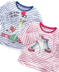 A sweet blend of stripes and glitter. Brighten up her wardrobe with So Jenni's graphic tees. A sweet blend of stripes and glitter. Brighten up her wardrobe with So Jenni's graphic tees.