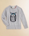 Knit right into this luxurious cashmere pullover is a wise owl with big blue eyes that gaze intently.Ribbed crewneckLong raglan sleeves with ribbed cuffsRibbed hemCashmereDry cleanImported