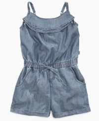 Romp around! She'll be comfortable, cute and ready for fun in this chambray romper from DKNY. Romp around! She'll be comfortable, cute and ready for fun in this chambray romper from DKNY.
