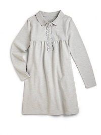 Charming comfort exemplified in stretch cotton, with check ruffles adorning the button placket.Polo collar Partial button front with check ruffles Long sleeves Contrast whale logo embroidery at chest Pleated skirt 95% cotton/5% spandex Machine wash ImportedPlease note: Number of buttons may vary depending on size ordered. Charming comfort exemplified in stretch cotton, with check ruffles adorning the button placket.Polo collar Partial button front with check ruffles Long sleeves Contrast whale logo embroidery at chest Pleated skirt 95% cotton/5% spandex Machine wash ImportedPlease note: Number of buttons may vary depending on size ordered.