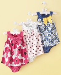 Her beauty just keeps growing. Pretty prints on this First Impressions sunsuit will show off just how cute your princess is. Her beauty just keeps growing. Pretty prints on this First Impressions sunsuit will show off just how cute your princess is.