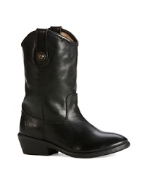 Modern boots with a decidedly western flair, this cute style has mid-height shaft with a contoured top and snap tab accents. Modern boots with a decidedly western flair, this cute style has mid-height shaft with a contoured top and snap tab accents.