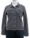 Eileen Fisher Bark Grey Cotton Metallic Classic Collar Long Sleeve Jacket Large