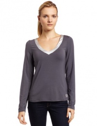 Calvin Klein Womens Essentials With Satin Long Sleeve V-Neck Pajama Top, Charcoal, Medium Calvin Klein Womens Essentials With Satin Long Sleeve V-Neck Pajama Top, Charcoal, Medium