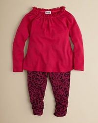 Solids and leopard prints work together for a complete dress and legging set for a slightly glam take on her everyday look. Solids and leopard prints work together for a complete dress and legging set for a slightly glam take on her everyday look.