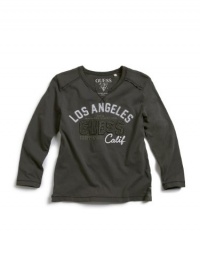 GUESS Kids Boys Big Boy Slit-Neck Mixed-Media Tee, DARK GREY (12/14) GUESS Kids Boys Big Boy Slit-Neck Mixed-Media Tee, DARK GREY (12/14)