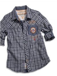 GUESS Kids Boys Big Boy Roll-Up Sleeve Mulberry Plaid Sh, PLAID (12/14) GUESS Kids Boys Big Boy Roll-Up Sleeve Mulberry Plaid Sh, PLAID (12/14)