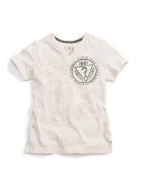GUESS Kids Boys Slit Neck Tee with Seal on Chest, OFF WHITE (12/14) GUESS Kids Boys Slit Neck Tee with Seal on Chest, OFF WHITE (12/14)