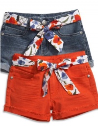 GUESS Kids Girls Big Girl Denim Short W/ Sash, MEDIUM STONE (7) GUESS Kids Girls Big Girl Denim Short W/ Sash, MEDIUM STONE (7)