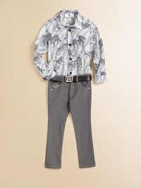 A button-down design in lightweight cotton with a wild tiger print.Spread collarLong sleeves with button cuffsButton-frontCottonMachine washImported Please note: Number of buttons may vary depending on size ordered. A button-down design in lightweight cotton with a wild tiger print.Spread collarLong sleeves with button cuffsButton-frontCottonMachine washImported Please note: Number of buttons may vary depending on size ordered.