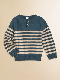 A lightweight, striped Henley knit is the perfect addition to your little man's cool-weather wardrobe.CrewneckLong sleevesButton-frontRibbed cuffs and hemCottonMachine washImported Please note: Number of buttons may vary depending on size ordered. A lightweight, striped Henley knit is the perfect addition to your little man's cool-weather wardrobe.CrewneckLong sleevesButton-frontRibbed cuffs and hemCottonMachine washImported Please note: Number of buttons may vary depending on size ordered.