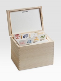 The ideal gift for the home cook or baker: a collection of letterpressed recipe cards sit inside a wood box defined by a gold chef's hat and crossed whisk-and-spoon on the top. Includes 70 letterpressed cards and 7 letterpressed dividers that separate your kitchen favorites. Wood box includes 70 cards & 7 dividers Box: 8W X 6¾H X 5¾D Made in USA The ideal gift for the home cook or baker: a collection of letterpressed recipe cards sit inside a wood box defined by a gold chef's hat and crossed whisk-and-spoon on the top. Includes 70 letterpressed cards and 7 letterpressed dividers that separate your kitchen favorites. Wood box includes 70 cards & 7 dividers Box: 8W X 6¾H X 5¾D Made in USA