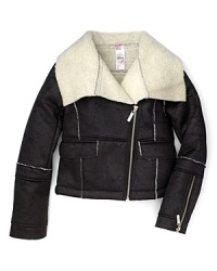 This GUESS Kids faux shearling jacket boasts an oversized collar and a cool asymmetric zipper for cozy chic when temperatures fall. This GUESS Kids faux shearling jacket boasts an oversized collar and a cool asymmetric zipper for cozy chic when temperatures fall.