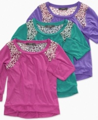 The perfect touch of animal-print accents, this top from Jessica Simpson gives her wardrobe an extra hint of cuteness. (Clearance) The perfect touch of animal-print accents, this top from Jessica Simpson gives her wardrobe an extra hint of cuteness. (Clearance)