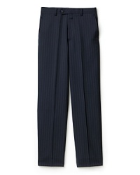 Dress him up in a sophisticated and chic suit. Pinstripe pants with four pocket styling and finished hem. Belt loops and button/zip closure. Side slit pockets and back button pockets. Pair it with the Gregory jacket for the ultimate look. Dress him up in a sophisticated and chic suit. Pinstripe pants with four pocket styling and finished hem. Belt loops and button/zip closure. Side slit pockets and back button pockets. Pair it with the Gregory jacket for the ultimate look.