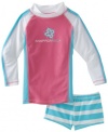 Snapper Rock Girls 7-16 Long Sleeve Swim Set, Aqua Pink Stripe, 12