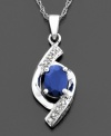 Artistry meets elegance in this beautiful oval swirl pendant featuring oval-cut sapphire (3/4 ct. t.w.) and round-cut diamond accents set in 14k white gold. Approximate length: 18 inches. Approximate drop: 1 inch.